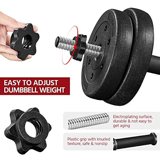 Yaheetech Adjustable Dumbbells Weight Set Dumbbell Weights Exercise & Fitness Equipment w/ 4 Spinlock Collars for Women & Men Home Gym Strength Training