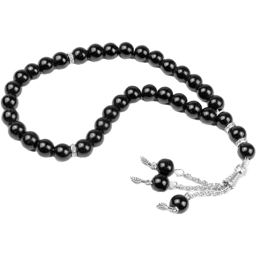 Lpitoy Women's Black Islamic Muslim Rosary Beads 33 Prayer Rosary Bracelet Glass Handmade Eid Rosary Beads Jewelry For Islamic Men