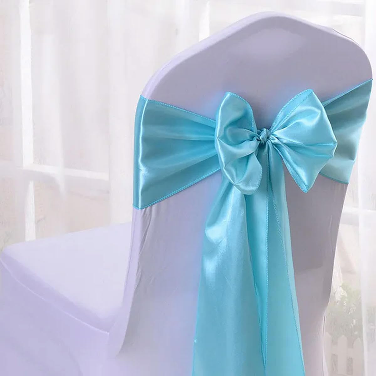 WTQZFRNSB Satin Bow sash for Chairs, Satin Chair Sashes with Bows, Wedding Reception Chair Cover, Restaurant Event Decoration, Banquet, Party, Hotel Event Decoration-Red(Blue Sky)/11668(Blue)