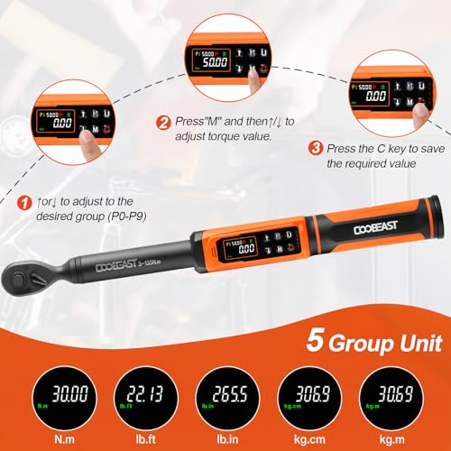 Image of coobeast 3 /8 Digital Torque Wrench,Adjustable Electric Torque Wrench Tool Set with Preset Value(1.5-99.5 Ft-lbs. /2-135 Nm),with Buzzer and LED Alert, Portable Wrenches Set for Bike Motorcycle(Black)