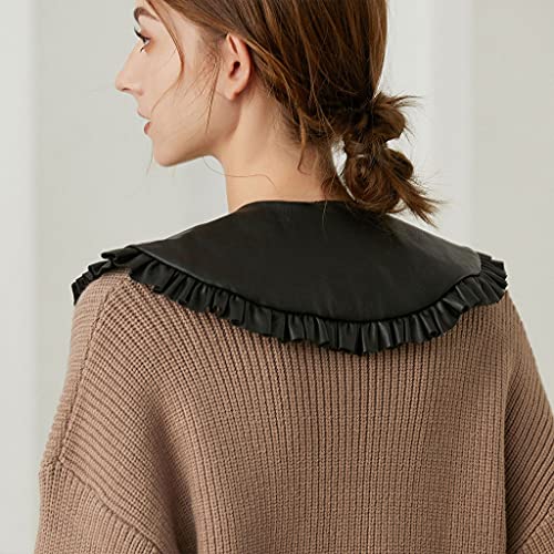 Women Faux Leather Black False Collar Shawl for Doll Ruffled Wrap Self-Tie Ponch3