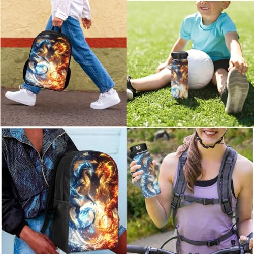 Cool Dragon Boys Backpack 3 Piece Set for 4-8T Kids School Bag,Flame Bookbag for 1St 2Nd Children Daypack 17 Inch Daypack with Water Bottle Lunch Bags for Travel2