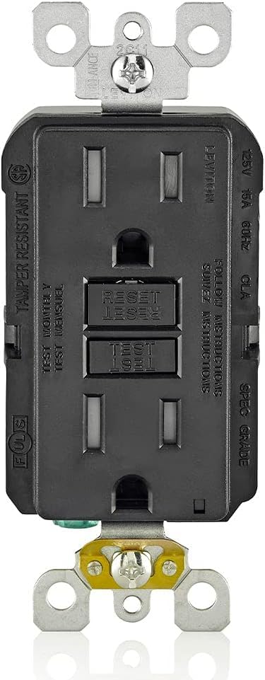 Image of Leviton GFCI Outlet, 15 Amp, Self Test, Tamper-Resistant with LED Indicator Light, Protection from Electric Shock and Electrocution, GFTR1-E, Black (Pack of 10)