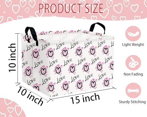 Image of Large Valentine's Day Basket Heart Shaped Storage Bin for Gifts Collapsible Organizer Room Decor (Purple Wave Black Love)