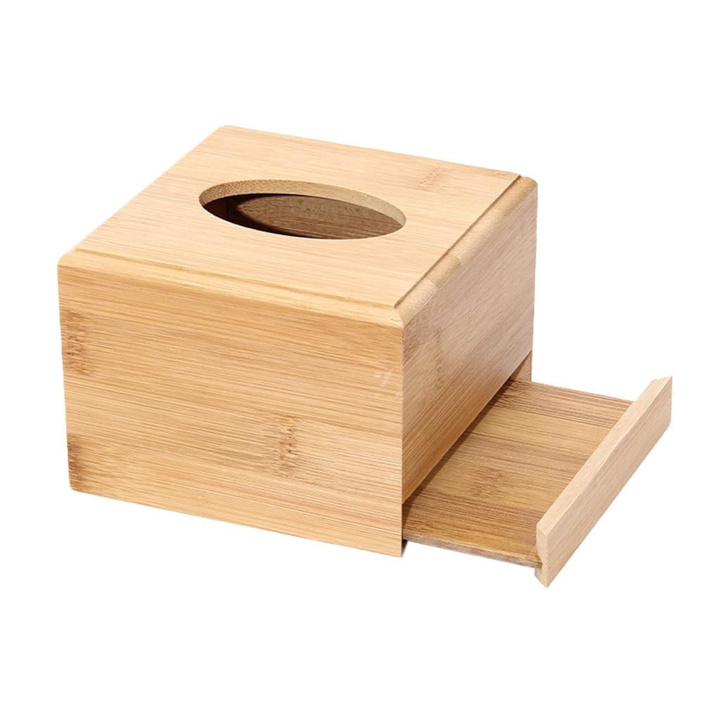 Rersduyt Wood Color Roll Wooden Square Tissue Box Farmhouse Tissue Case Bathroom Tissue Holder Wooden Paper Towel Holder