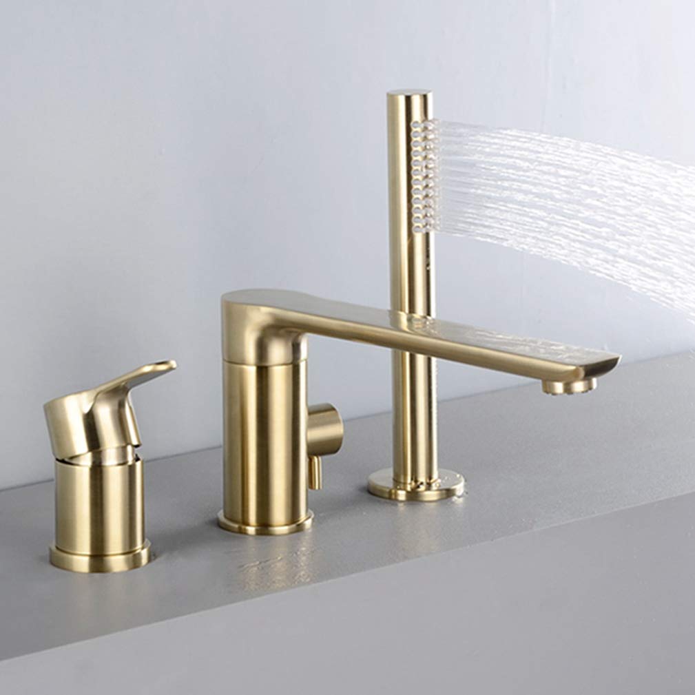 Aycdl Gold Faucet, Brushed Brbathtub Faucet Rotatable Bathroom Shower Faucet 3 Holes Cold And Hot Water Bathtub Faucet Tap Hot And Cold Water Mixer