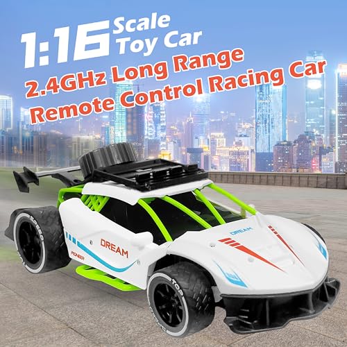 Image of VGRASSP Rechargeable Racing Car Toy for Kids with 2.4 GHz Long Range Remote Control - 1:16 Scale Joystick RC Sports Vehicle (White)
