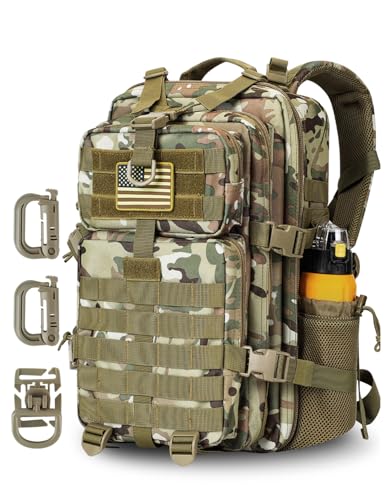Hannibal Tactical 30L MOLLE Assault Pack, Tactical Backpack Military Army Camping Rucksack with Bottle Holder, 3-Day Pack, CP