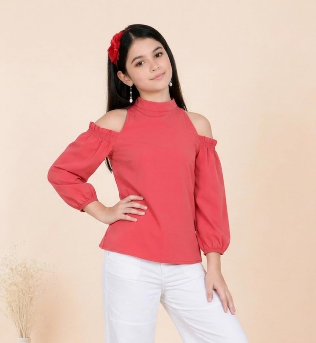 ORIEX THE ORIGINAL FASHION OX-Girls Cold Shoulder Full Sleevess TOP-189 RED 14-15Y 2