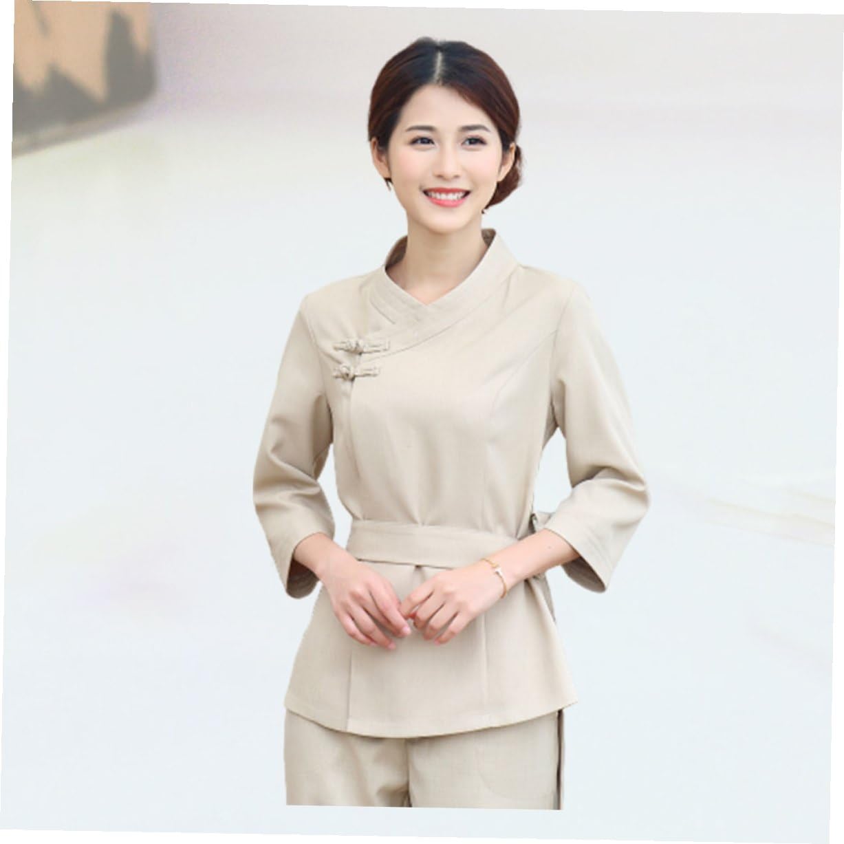 UPKOCH Mono de Técnico de Belleza L XL XXL XXXL Poliéster Spandex | 1 Juego, Beige, Cintura Ajustable, Ligero y Plegable, para Spa y Salón, Estilo Clásico