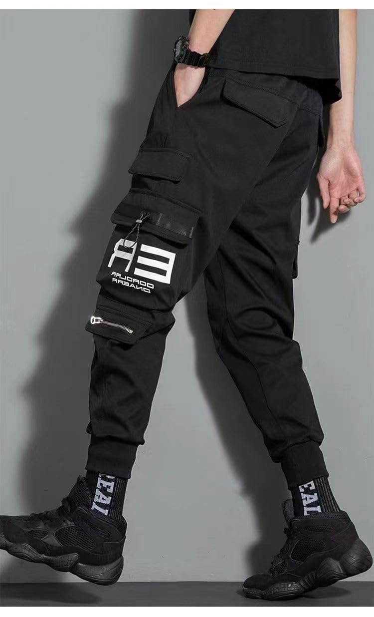 Casualowe wiosenne spodnie cargo dla mężczyzn, styl streetwearowy, z wstążkami i wieloma kieszeniami