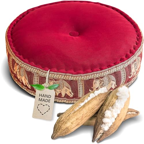 livasia Meditationskissen mit Thaiseide - Ø 45x15cm - Yogakissen...