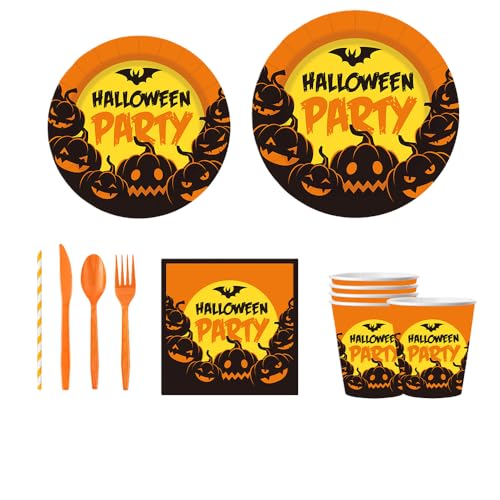 【2025年ハロウィングッズ】ハロウィン パーティー食器セット 使い捨て プレート 紙皿 ナプキン 紙コップ スプーン ナイフフォーク ピペット 10人分 80点セット 誕生日 パーティー用品 ウェディング ピクニック用 ハロウィン食器 ホリデー ホームパ