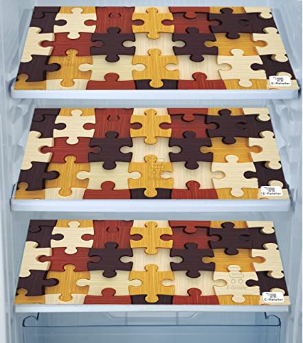 Image of Polyester 3-Layered Digital Printed Fridge Top Cover /Refrigerator Cover With Utility Pockets and Set of 3 Pc Fridge Mats (Color-Yellow, Size-39x21 Inches)