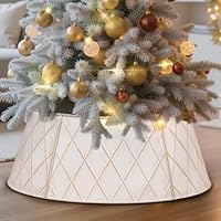 Lanpn Metal Christmas Tree Collar 50cm, Christmas Tree Ring Collar for Small Mini Pencil Xmas Stand Cover Real Artificial Trees Indoor Outdoor Decoration (White, Diamond)
