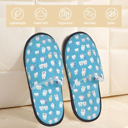 Cute Healthy Teeth Print Women'S Fuzzy Slip On Indoor Outdoor Winter House Slippers3