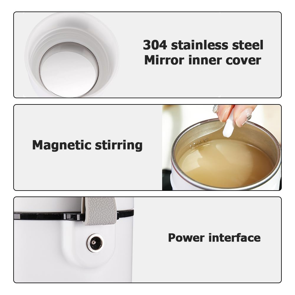 Bouilloire Électrique Portable 3 en 1, 420ML Mini Bouilloire à Thé Chaudière à Eau Chaude à Température Réglable avec Agitation à Induction Magnétique pour Thé Lait Café