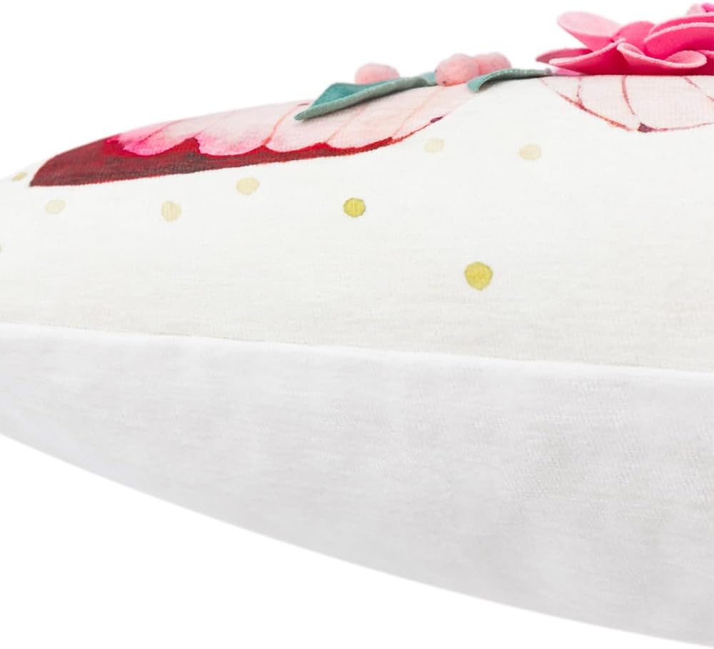 Handmade 3D Floral & Butterfly Decorative Pillow Cover 18x18 Inch Romantic Boho Farmhouse Chenille Pillow Case with Flowers & Watercolor Accents, Spring Home Decor for Couch Bed Living Room Hot Pink - Image 7