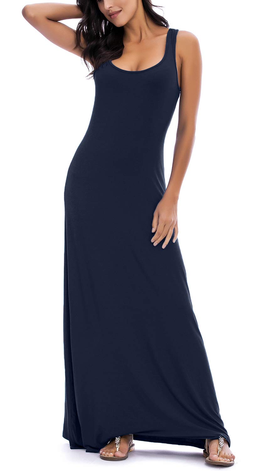 Mujeres Verano Informal Playa Sin Mangas Maxi Vestido Sólido Chaleco Largo Vestido