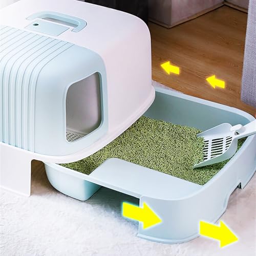 Arenero cerrado para gatos grande con bandeja y scoop azul miniatura 4