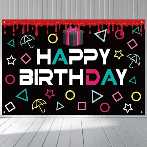 3.28x4.92 ft Happy Birthday Backdrop, Polyester Reusable Korean Games Backdrop Easy to Use Korean Games Party Decoration Supplies for Men Women Birthday