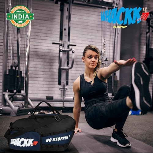 Image of Whackk Arnold 40L Gym & Sports Duffle Bag | Workout, Training & Travel Kitbag with Separate Shoe & Wet-Dry Pocket | Unisex | Lightweight | Made in India (Blue Black)