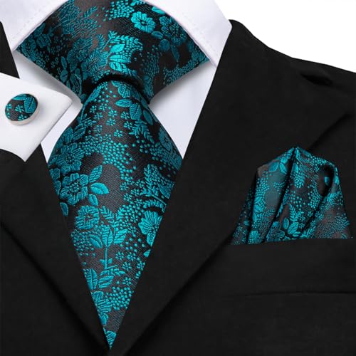Image of Hi-Tie Men 63inches Tie Set Extra Long Necktie Paisley Tie Pocket Suqare Cufflinks Big and Tall Men Tie