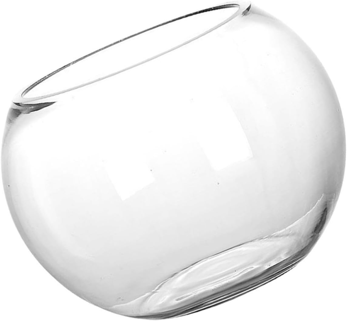 SECFOU Glass Fish Bowl Decorative Round Spherical Hydroponic Plant Terrarium Vase for Indoor Living Room and Office Use, Small Fish Aquarium Bowl with Design