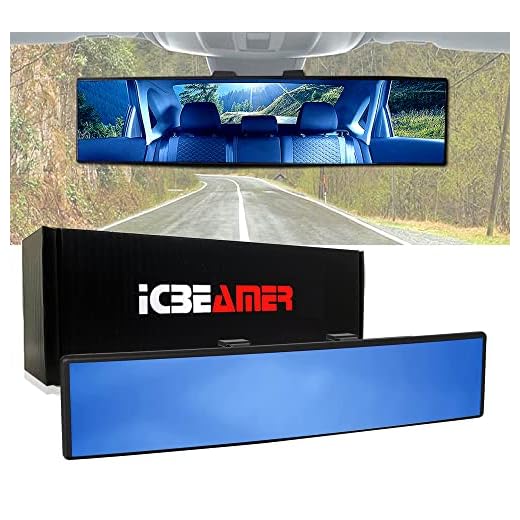 ICBEAMER 11.8" 300mm Easy Clip on Universal Fit Wide Angle Panoramic Auto Interior Rearview Mirror Flat Blue Surface