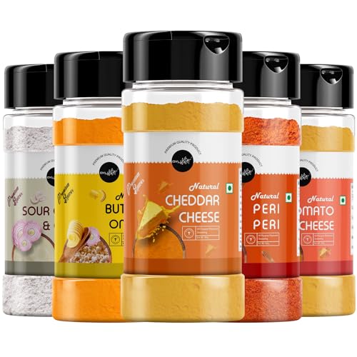 Image of OYL - Popcorn Seasoning Powder Combo Cheddar Cheese, Sour Cream & Onion, Tomato Cheese & Butter Onion Powder For Make Delicious Cheese-Flavoured & Multipurpose Seasoning - 500G (100G Each Pack Of 5)