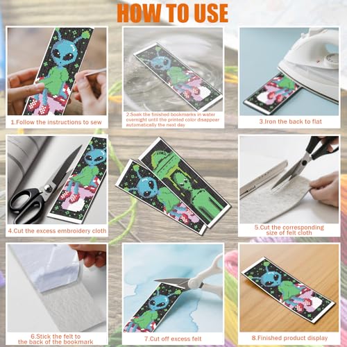 Image of FREEBLOSS 6 Set Cross Stitch Bookmark Kits Alien Pattern Stamped Cross Stitch Kit 11CT Embroidery Kit with Instructions for Beginners 20x6cm /8x2.4inch