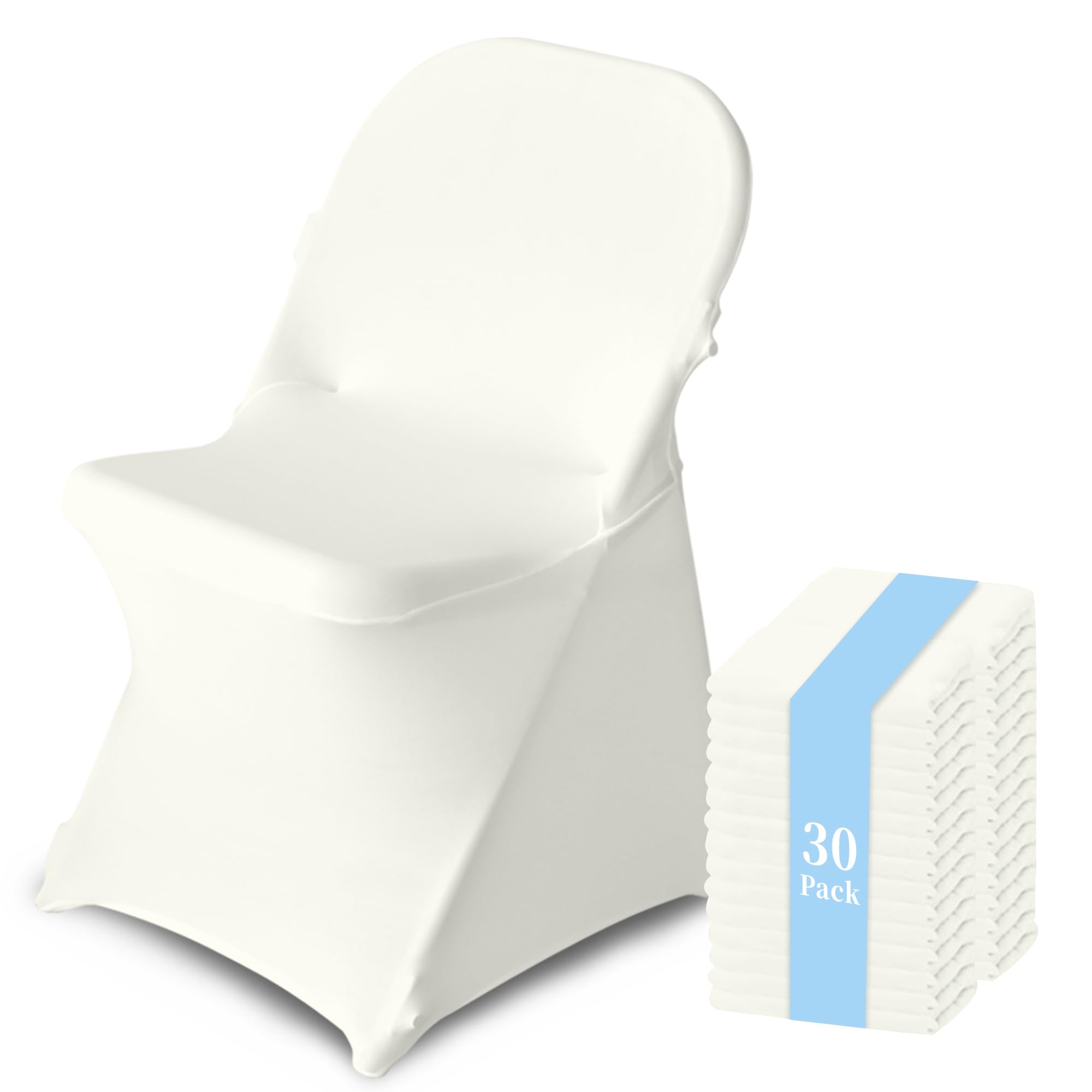 30 Pack Chair Covers for Folding Chairs, Polyester Spandex Chair Cover Stretch Slipcovers for Banquet, Wedding, Party, Folding, Holidays, Ivory
