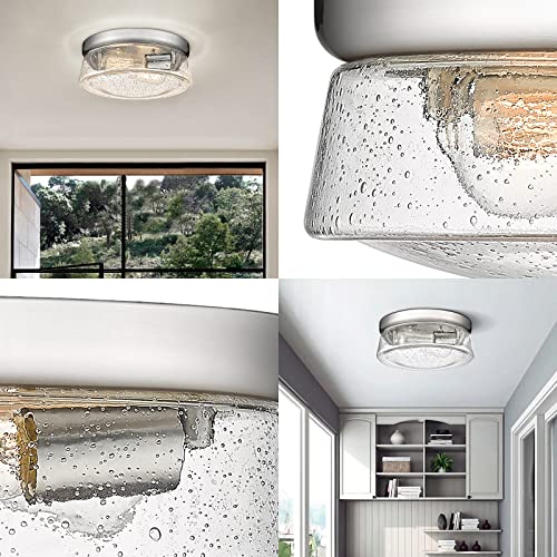 Hopejoy Flush Mount Lighting Fixture, 2-Light Hallway Light Fixtures Ceiling, Close To Ceiling Light Fixtures Brushed Nickel With Seeded Glass For Kitchen Laundry Bedroom Foyer, C601-Sn #TOP4