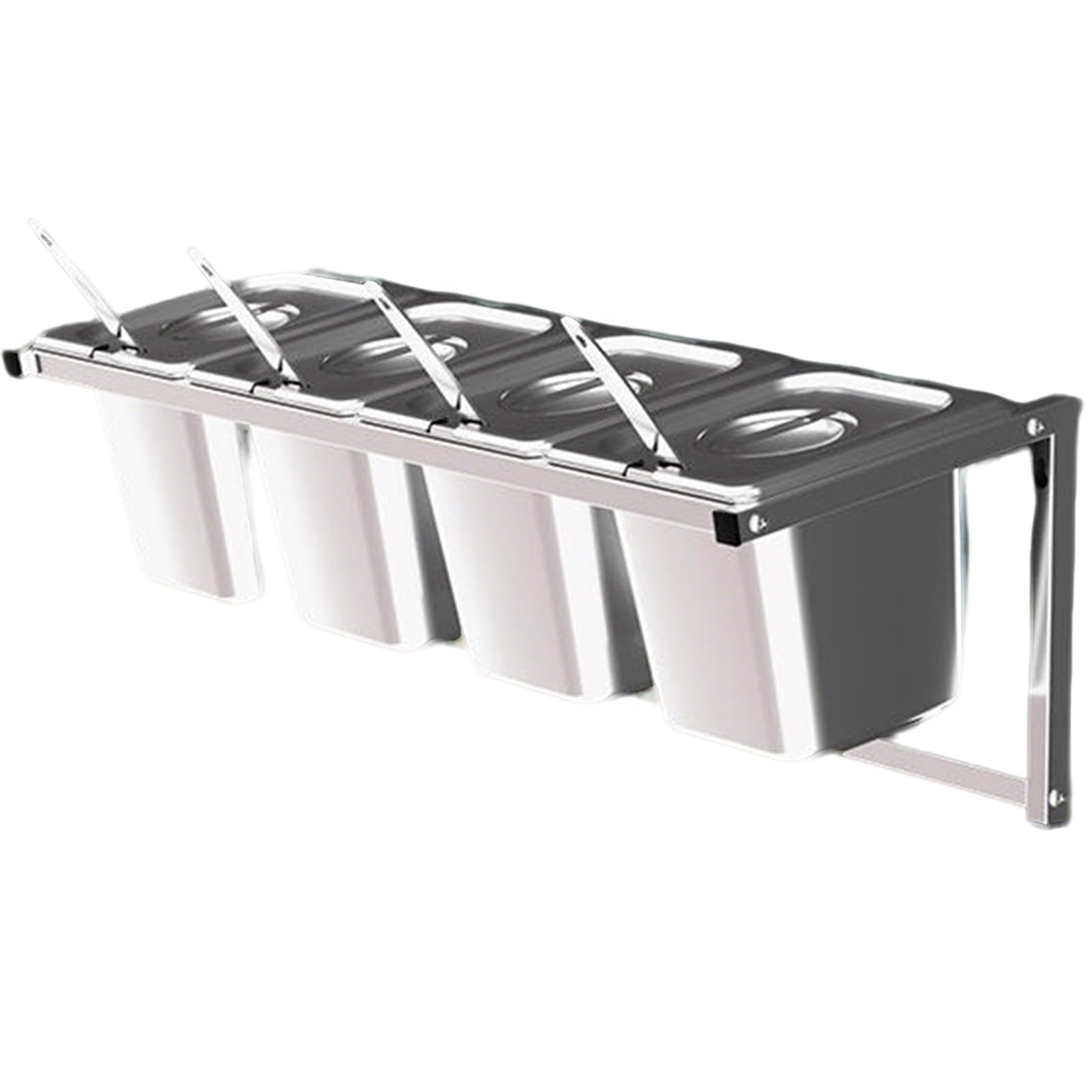 WDSOPK Stainless Steel Spice Rack Set With Pans& Lids& Spoon Wall mounted Seasoning Shelf Restaurant Countertop Holder For Seasoning Sauce Salad Jam Fruits Ingredients 4pcs C (15cm(6in) 4pcs)