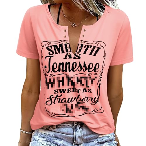 TOMEEK Tshirt Damen Sommer Sexy Tops Casual T Shirt V Ausschnitt Oberteil Kurzarm Oversize Shirt Bedrucktes Basic T-Shirts Tee Top Bluse(Rosa,L)