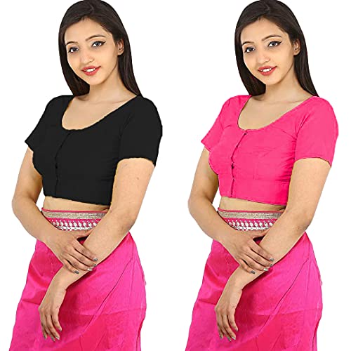 Image of Namita Women's Rubia Cotton Half Sleeve Blouse Combo (U-COT-COM-2-BLACK-FROLY-38 Black, Froly 38)