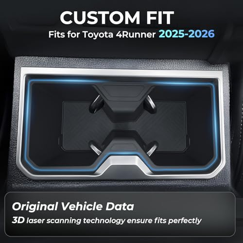 Image of Center Console Cup Holder Inserts for Toyota 4Runner 2026 2025 (6th Gen), Interior Accessories TPE Cup Holder for 2025-2026 4 Runner, Black
