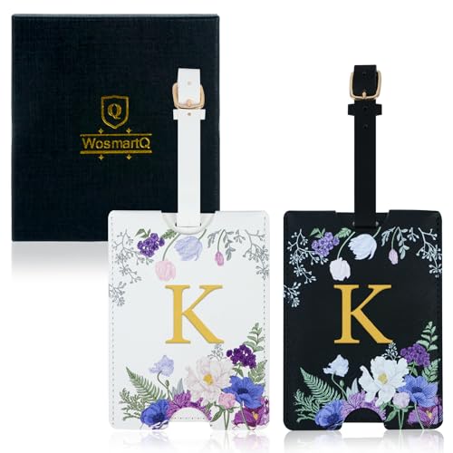 2 Pack PU Leahter Luggage Tags with PU Leather Straps, Fun Travel case Labels, Privacy-Protected ID Card Holders, Allowing for Quick Identification of Luggage and Easy locating of Your Bags (K)