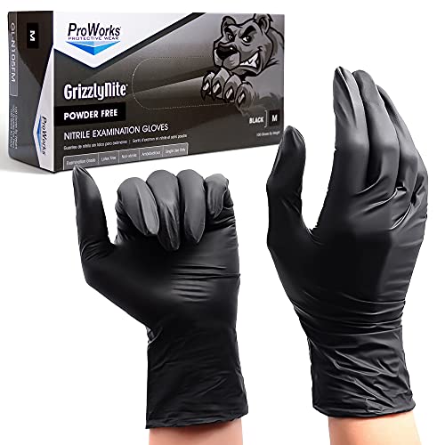 HOSPECO Proworks Grizzlynite Nitrile Gloves, 5 Mil, Black, Medium (Case of 1000) HOSPECO Proworks Grizzlynite Nitrile Gloves, 5 Mil, Black, Medium (Case of 1000)