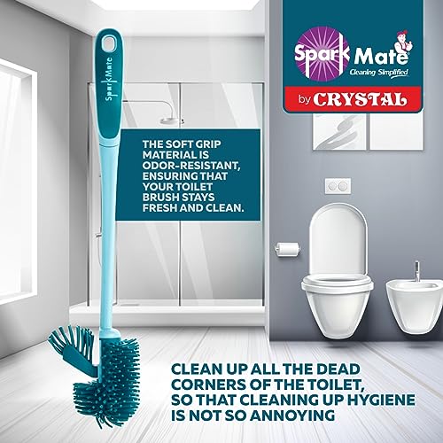 Image of Sparkmate By Crystal Twin Side Silicone Toilet Brush with TPR Bristles | Antibacterial Brush | Aqua Green| Xtralife