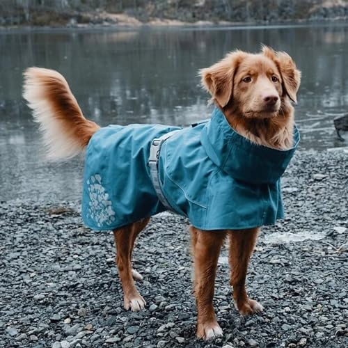 Hurtta Monsoon Hunderegenmantel, Wasserdicht Regenjacke für Hunde mit Reflektoren, Blau 35 cm