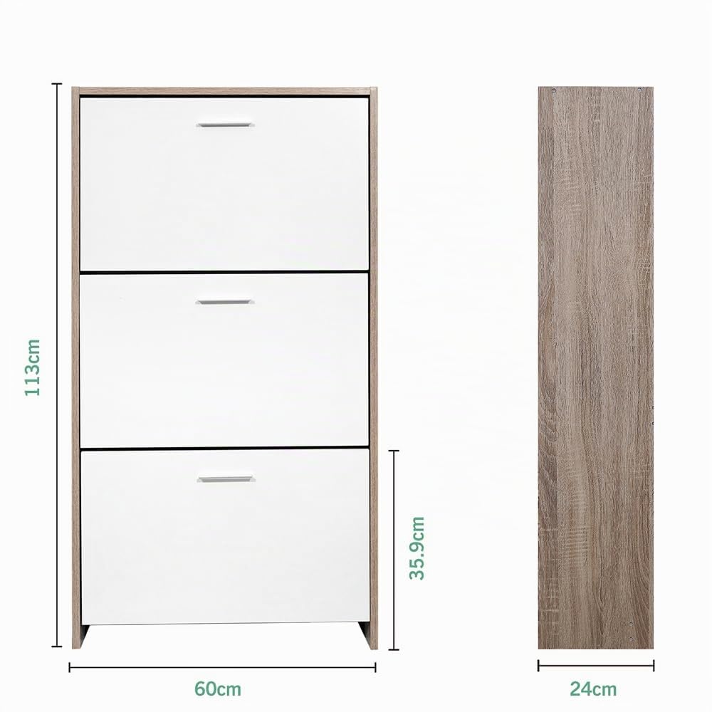CASABEL, Mueble Zapatero de 18 Pares, Estantería de Gran Capacidad para vestíbulo o Pasillo, (Ancho) 60 x (Profundidad) 24 x (Alto) 113 cm, Madera Clara Blanca