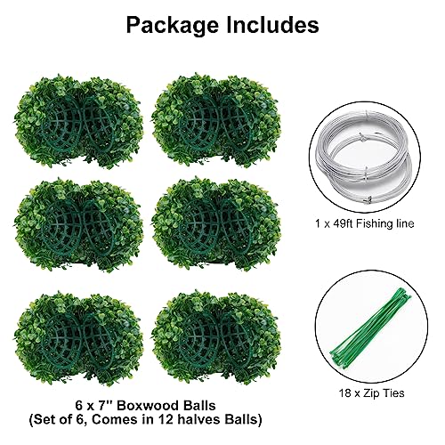 Ailanda 6 Pcs 7 Inch 8 Layers Artificial Plant Topiary Ball Outdoor Uv Resistant Faux Boxwood Decorative Balls For Backyard, Balcony, Garden, Wedding And Home Décor (Dark Green) #TOP1