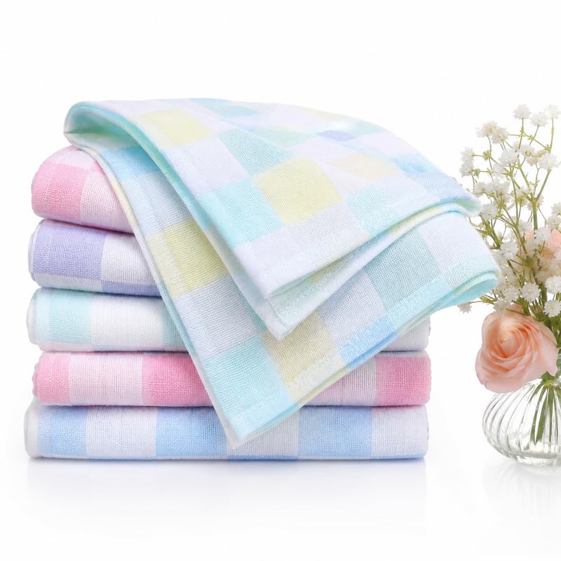 Multicolor Cotton Pocket Hanky Set for Women & Kids | Soft Checkered Face Towels Reusable Sweat Wipe Cloths Handkerchief-image-47