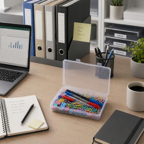 Image of 4-Pack Clear Plastic Boxes with Lids for Desk Supplies