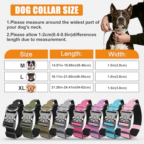 Taktisches Halsband Hund mit Griff, Hundehalsband Breit Gepolstert mit Metallschnalle, Verstellbar Nylon Dog Collar für Mittlere Große Hunde (Rot, L)