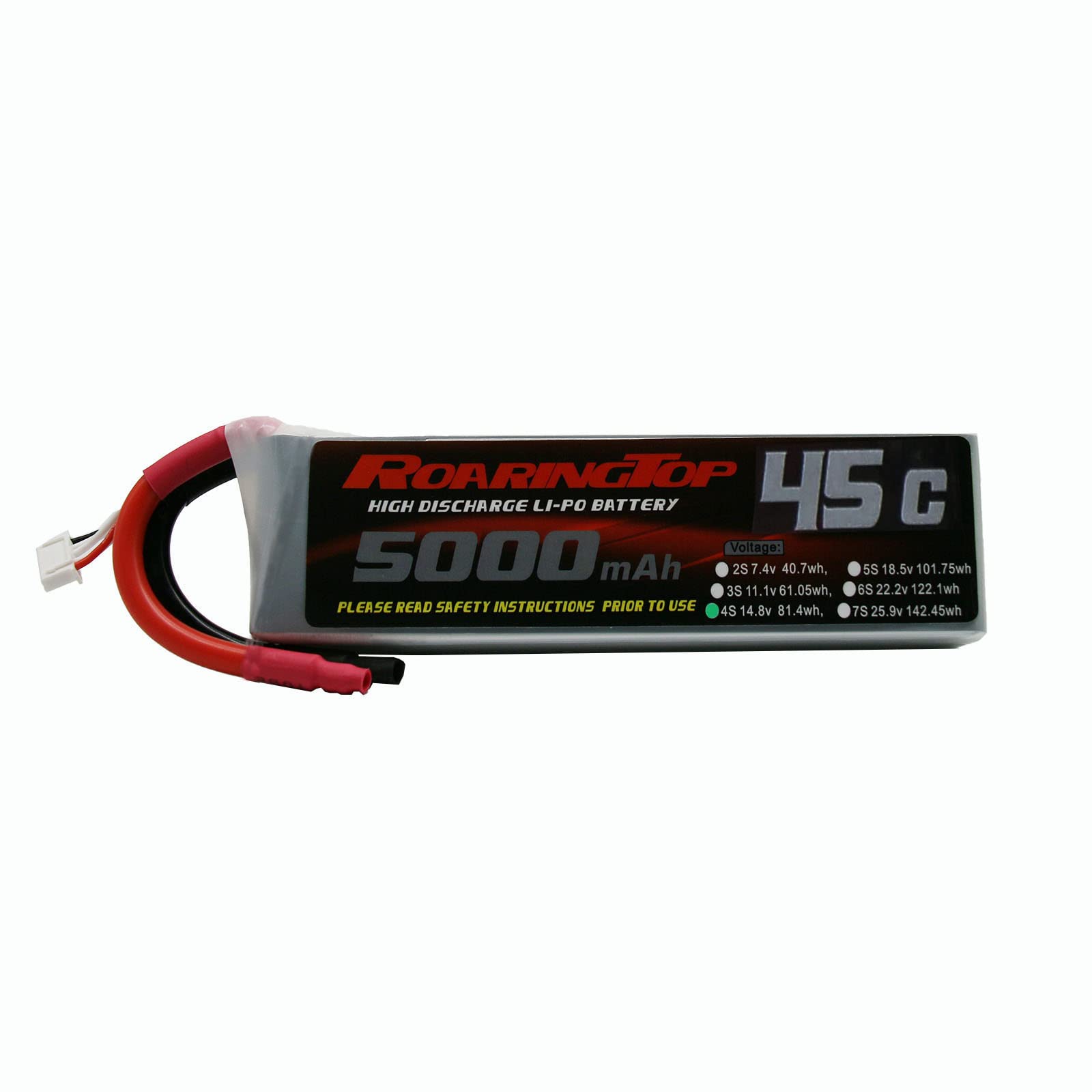 RoaringTop 4S 5000mAh 14.8V 45C Lipo RC Battery with Without Plug (Lead-out Wire) for Traxxas Slash X-Maxx RC Evader BX Car Buggy Truggy Crawler Monster Car Helicopter Airplane FPV Racing