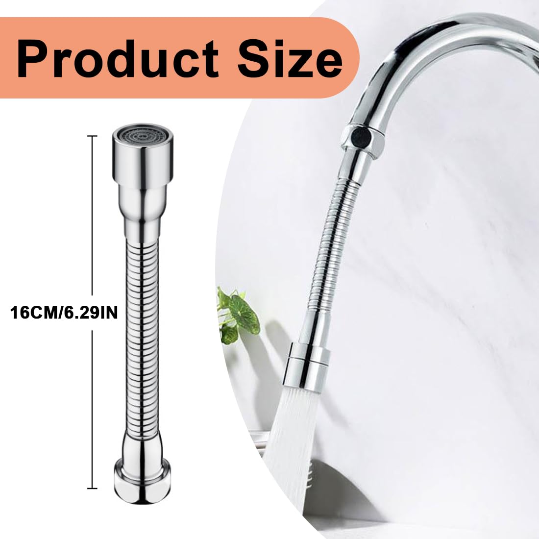 Faucet Mounts, prolunga rubinetto bagno Un'asta di prolunga per rubinetto da 16 cm, direzione fissa, antispruzzo, comoda per lavarsi i denti, il viso, i capelli e prendere l'acqua (argento)