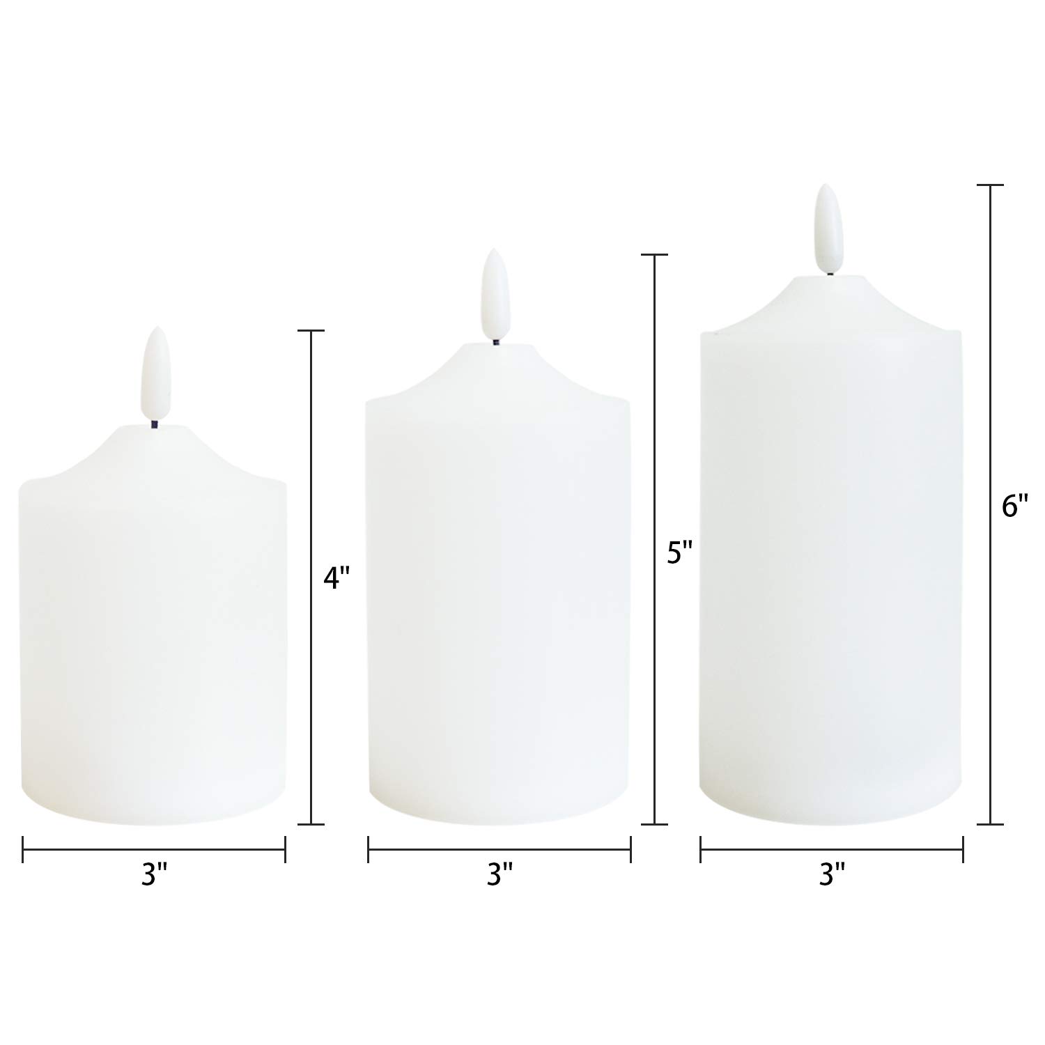 GenSwin Flickering Flameless Candles, Waterproof LED Candles with Remote and Timer,Battery Operated Pillar 3D Wick Candles for Indoor Outdoor Lanterns, Won’t melt, Long-Lasting(White, Set of 3)