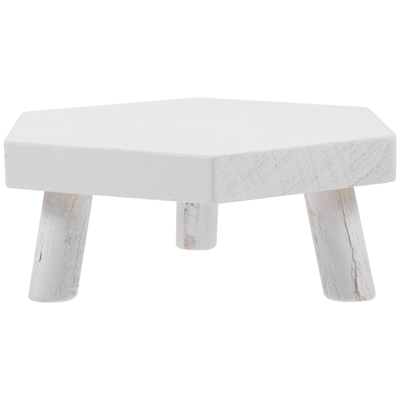 WRITWAA Small White Wooden Plant Stool Multi-Functional Wood Riser Stand for Indoor Outdoor Bonsai Display and Decorative Garden Use